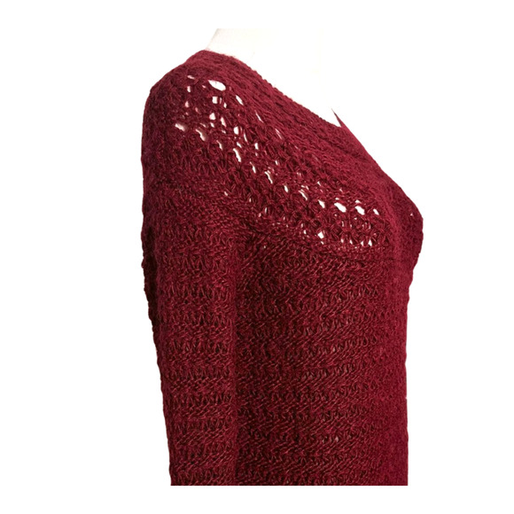 Lauren Ralph Lauren Burgundy Open Knit Long Sleeve Alpaca Blend Sweater Medium - Picture 3 of 6